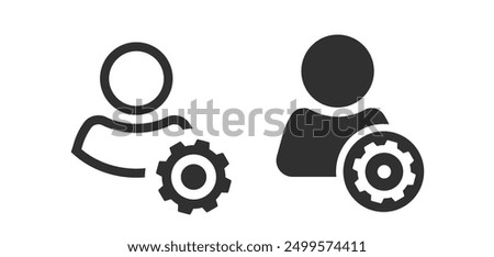 Person account data editing cog wheel icon vector simple line outline graphic illustration set, user admin profile settings ui element symbol pictogram stroke linear image clip art