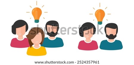 Team expert insight idea icon vector flat cartoon graphic illustration, entrepreneurship people lightbulb as group collective teamwork brainstorm solution, family of couple innovation thinking image