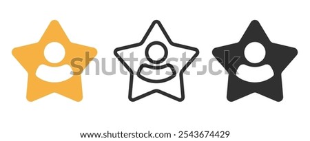 Celebrity vip person customer star icon vector simple graphic illustration set line stroke outline design, recommended talent people staff sign symbol, employee satisfaction best award image clip art