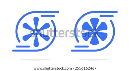 Fun turbo pump rotating icon vector logo simple silhouette graphic illustration set, air cooling propeller spinning turbine ventilator sign symbol, turbopump force power injector image, aircraft tech