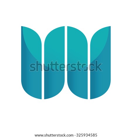 Letter W blue logo ear of wheat styled design template. Flowers concept. Flat Vector Illustration. Beauty abstract ribbon for plant and bread business identity. Another planet sign. Fare company card.