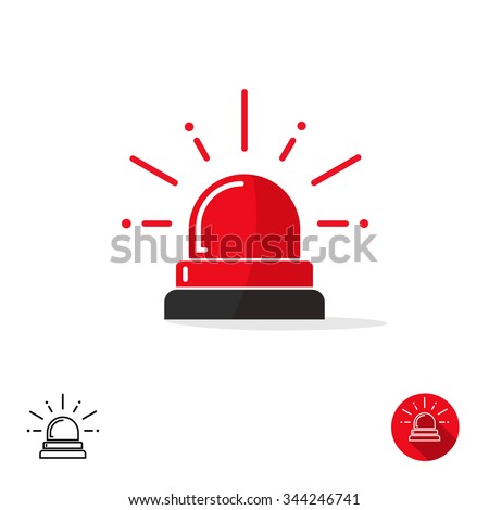 Special police flasher light emergency department ambulance accident tow snow removal logo sign symbol. Police red flasher siren sign flat style icon with scatter lined rays. Outline and round icons