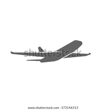 Plane icon logo or airplane taking off silhouette vector illustration, black jet take off shape, airliner takeoff, plane departure modern symbol design isolated on white background