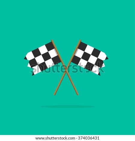 Finish flag vector icon, two racing finishing flags pictogram in linear outline emblem, symbol of sport competition completion, winning flat simple black and white style design isolated