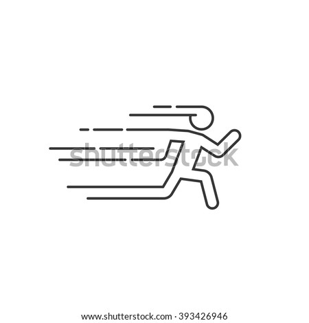 Running man vector illustration with motion blur track lines,abstract running person silhouette symbol, modern simple sprinter trail shape, flat linear outline style icon design isolated on white sign