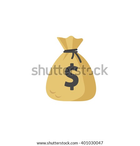 Money bag vector icon, moneybag flat simple cartoon illustration with black drawstring and dollar sign isolated on white background
