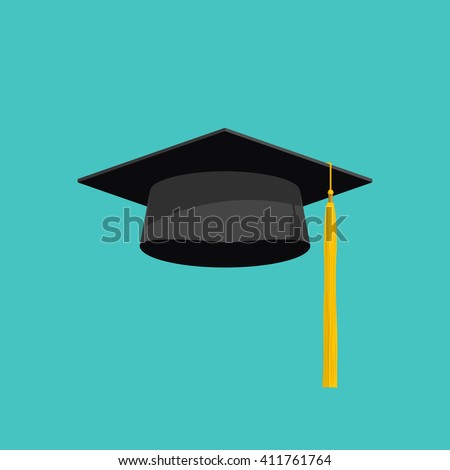 Graduation cap vector isolated on blue background, graduation hat with tassel flat icon, academic cap, graduation cap image, graduation cap illustration