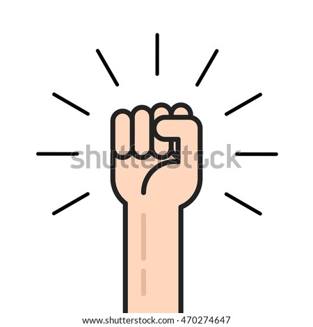 Fist hand up vector icon isolated, flat outline style logo, concept of win, freedom, revolution symbol