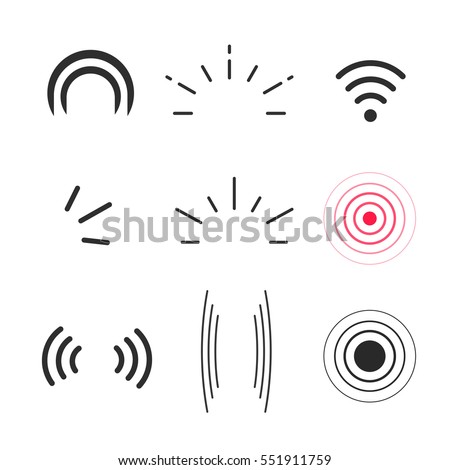 Signal icons vector set isolated on white background, line outline style radio signals waves and light rays, radar, wifi, antenna and satellite signal symbols