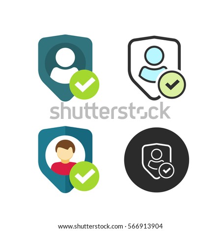 Privacy icon vector, flat style shield with user silhouette symbol, personal protection authentic sign, authentication security icons set, secure confidentiality label