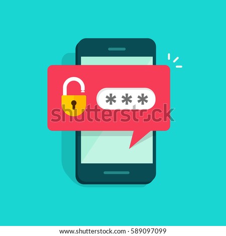 Mobile phone unlocked notification button and password field notice vector, concept of smartphone security alert, personal access, user authorization, login, protection technology icon