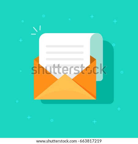 New email message icon vector isolated, flat cartoon envelope with open mail document file correspondence, e-mail newsletter letter clipart modern design