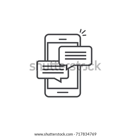 Mobile phone chat message notifications vector icon isolated line outline style, smartphone chatting bubble speeches notice, concept of online talking, speak messaging, conversation, dialog symbol