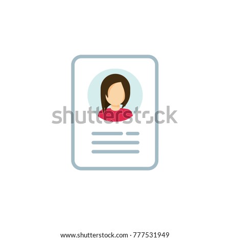 Personal info icon vector illustration isolated, flat cartoon style line outline design of user or profile card details symbol, my account pictogram idea, identity document with person photo and text