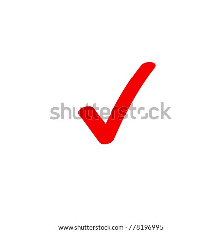 Checkmark Tick icon checkbox vector symbol, check mark marker red isolated on white background, checked icon or correct choice sign doodle or handwritten hand drawn style pictogram handdrawn simple
