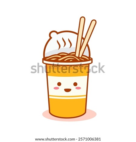 Instan Noodle Cup Cute Illustration. Food Character With Smile