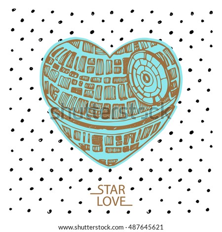 Hand drawn vector sketch illustration of a love heart star wars Valentine's day
