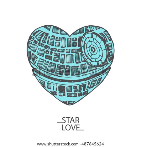 Hand drawn vector sketch illustration of a love heart star wars Valentine's day
