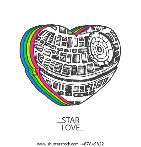 Hand drawn vector sketch illustration of a love heart star wars Valentine's day
 
