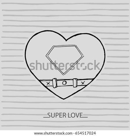 Sketch hand drawn illustration of a love heart Valentine's day superman