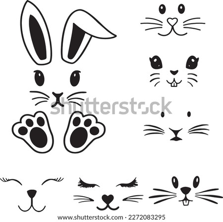 Set Of Cute Bunny Rabbit Face With Different Emotion. Easter Day
