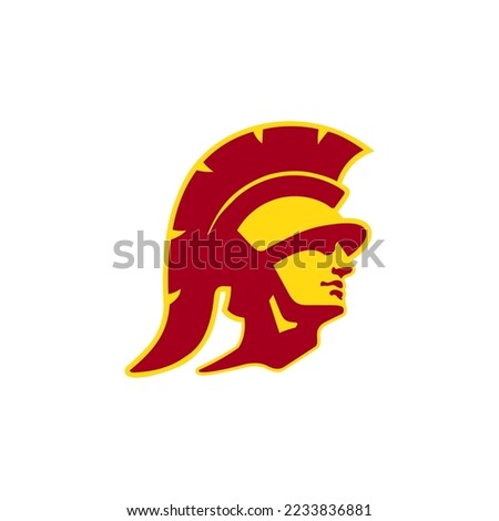A logo made up of the letters S and C a combination of red and yellow on a white background. There is also a vector of an ancient Roman soldier with a very large size.