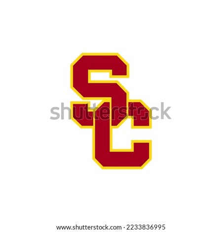 A logo made up of the letters S and C a combination of red and yellow on a white background. There is also a vector of an ancient Roman soldier with a very large size.