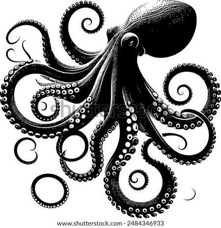 Hand drawn octopus silhouette vector white background