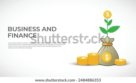 Investment and finance growth business concept. Growing tree on money bag background. Hand drawn vector sketch illustration. Poster, banner design template.