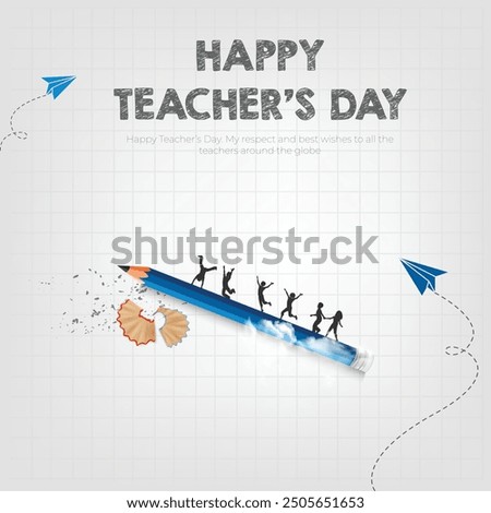 Happy Teacher's Day post with pencil, sharpner creative concept Teacher's day background banner, poster. vector illustration.