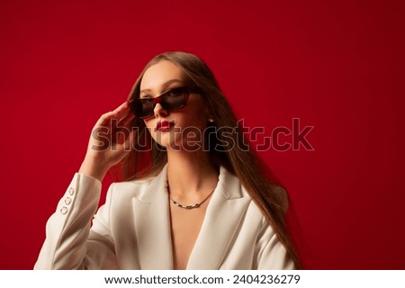 Similar – Image, Stock Photo woman wearing an elegant green dress is smiling into camera