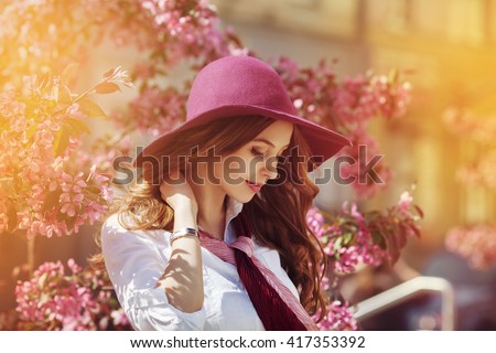 Similar – Image, Stock Photo Smiling woman near tree in park