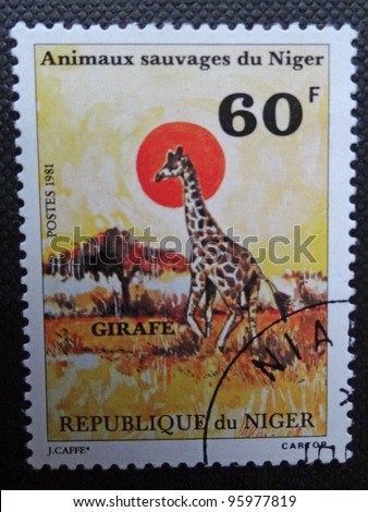 NIGER - CIRCA 1981: A stamp printed in NIGER shows a giraffe, one of the wild animals of Niger, circa 1981.