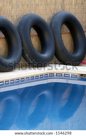 Inner tubes on pool