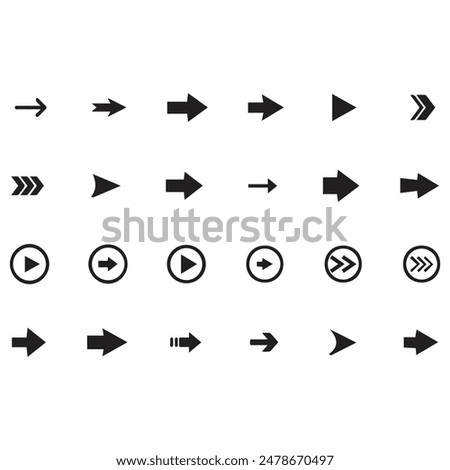 Black Arrow Set on White Background. Isolated vector Arrows collection. Cursor Icon symbol. flat sign Pointers Collection. Back, Next Web Page Sign. arrow collection black back design. 