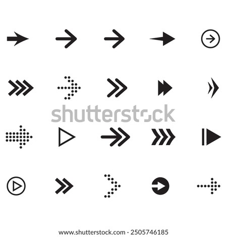 Arrows black icon set. Vector arrow. Collection of different arrows icons. Arrow icon. Cursor, pointer for web design, interface. Vector illustration. Set arrow icon. Collection different arrows sign.