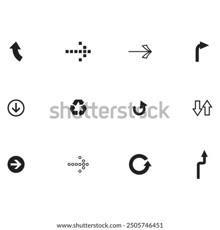 very minimalist Arrow icon set. Containing cursor arrow, changing , switch, move, forward, up, down and refresh symbol icons. isolated Solid icon collection.