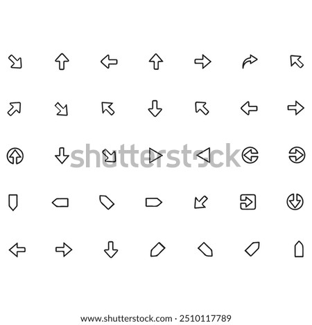 Black Arrow Set on White Background. Isolated vector Arrows collection. Cursor Icon symbol. flat sign Pointers Collection. Back, Next Web Page Sign. collection cursor curve dots click. EPS file.