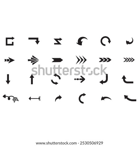 Set of arrows black icons. Circle arrows, rotate arrow, spinning loading symbol. Circular rotation loading elements, redo process. Vector Illustration. nice button curve direction design. EPS format.