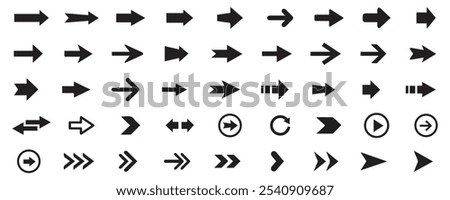 Arrows black icon set. Vector arrow. Collection of different arrows icons. Arrow icon. Cursor, pointer for web design, interface. Vector illustration. Set arrow icon. Collection different arrows sign.