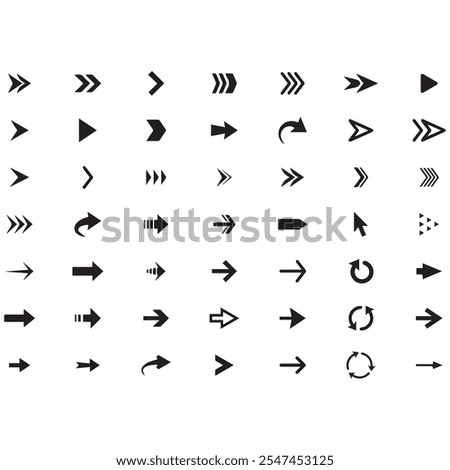 Arrows big black icon set. Arrow icons symbol design. Arrow flat vector collection. Modern Arrows Cursor simple pack. Vector illustration white background. communication direction digital design. 