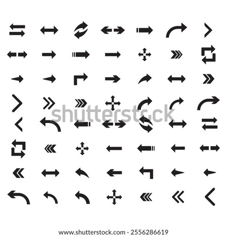 Arrows black icon set. Vector arrow. Collection of different arrows icons. Arrow icon. Cursor, pointer for web design, interface. Vector illustration. Set arrow icon. Collection different arrows sign.