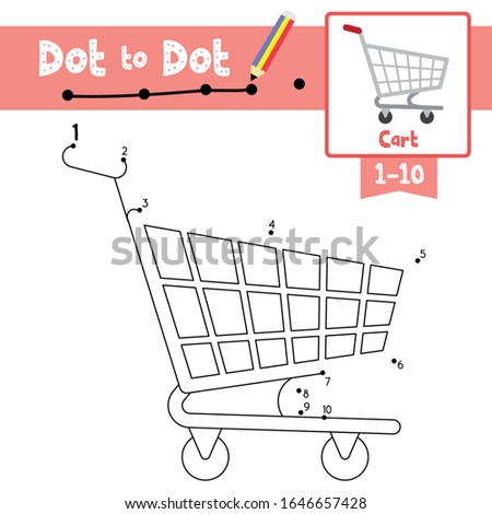 Dot to dot educational game and Coloring book of Cart cartoon transportations for preschool kids activity about learning counting number 1-10 and handwriting practice worksheet. Vector Illustration.