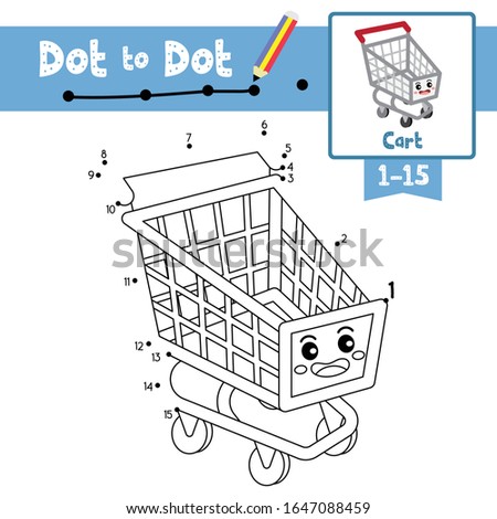 Dot to dot educational game and Coloring book of Cart cartoon transportations for kids activity about counting number 1-15 and handwriting practice worksheet. Vector Illustration.