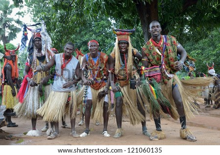 KARTIAK,SENEGAL-SEPTEMBER 18: people dance in the ritual of Boukoutt of Initiation ceremony on September 18, 2012 in Kartiak,Senegal.The ceremony occurs every 30 years and celebrates boys becoming men