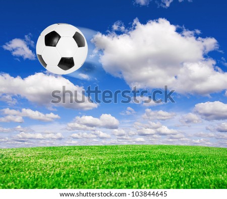 Football soccer ball under blue sky