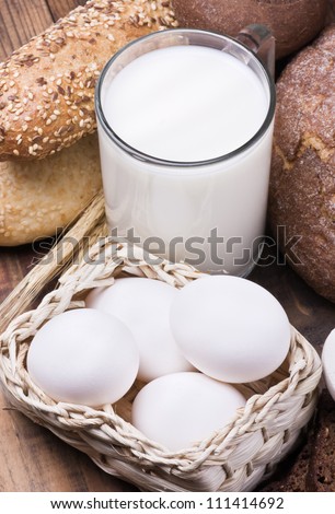 still life with Fresh bread and egg, milk