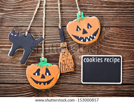 handmade cookies for Halloween and the black plate for the recipe. The empty space on the plate can be used recipe.