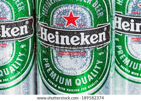 Moscow, Russia - March 18, 2014:Heineken Dutch brewing company, the largest in the country.The company\'s history beginning February 15,1864,when its founder Gerard Adrian Heineken bought the Amsterdam
