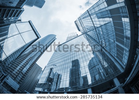 landscape of silhouettes of skyscrapers in the city. toning image. Focus on the tops of skyscrapers